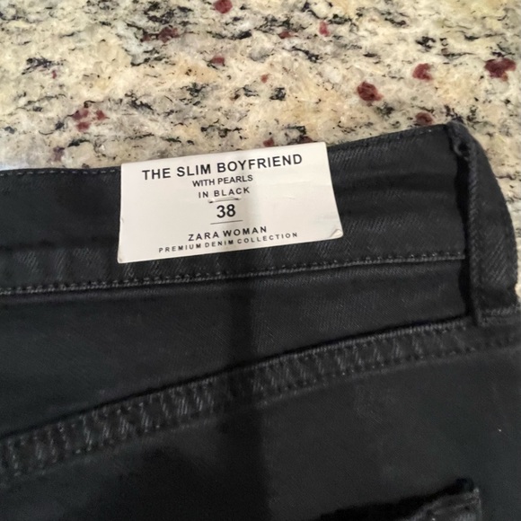ZARA | Slim Boyfriend With Faux Pearls Jeans Black Size 6 / 38 NWT - Picture 8 of 9
